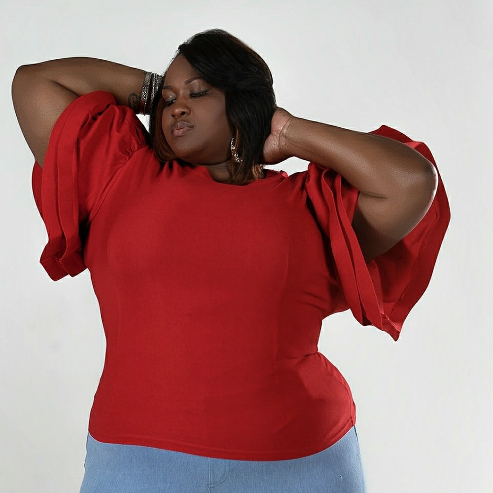 Red Wide Sleeve Blouse